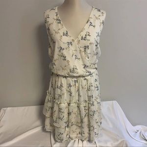 Faux wrap dress NWT: cream w/purple flowers